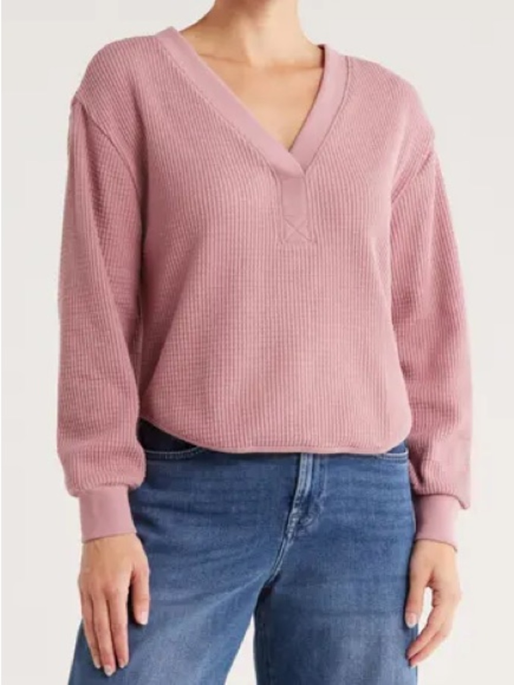 Madewell Dusty Rose Ribbed V-Neck Sweater